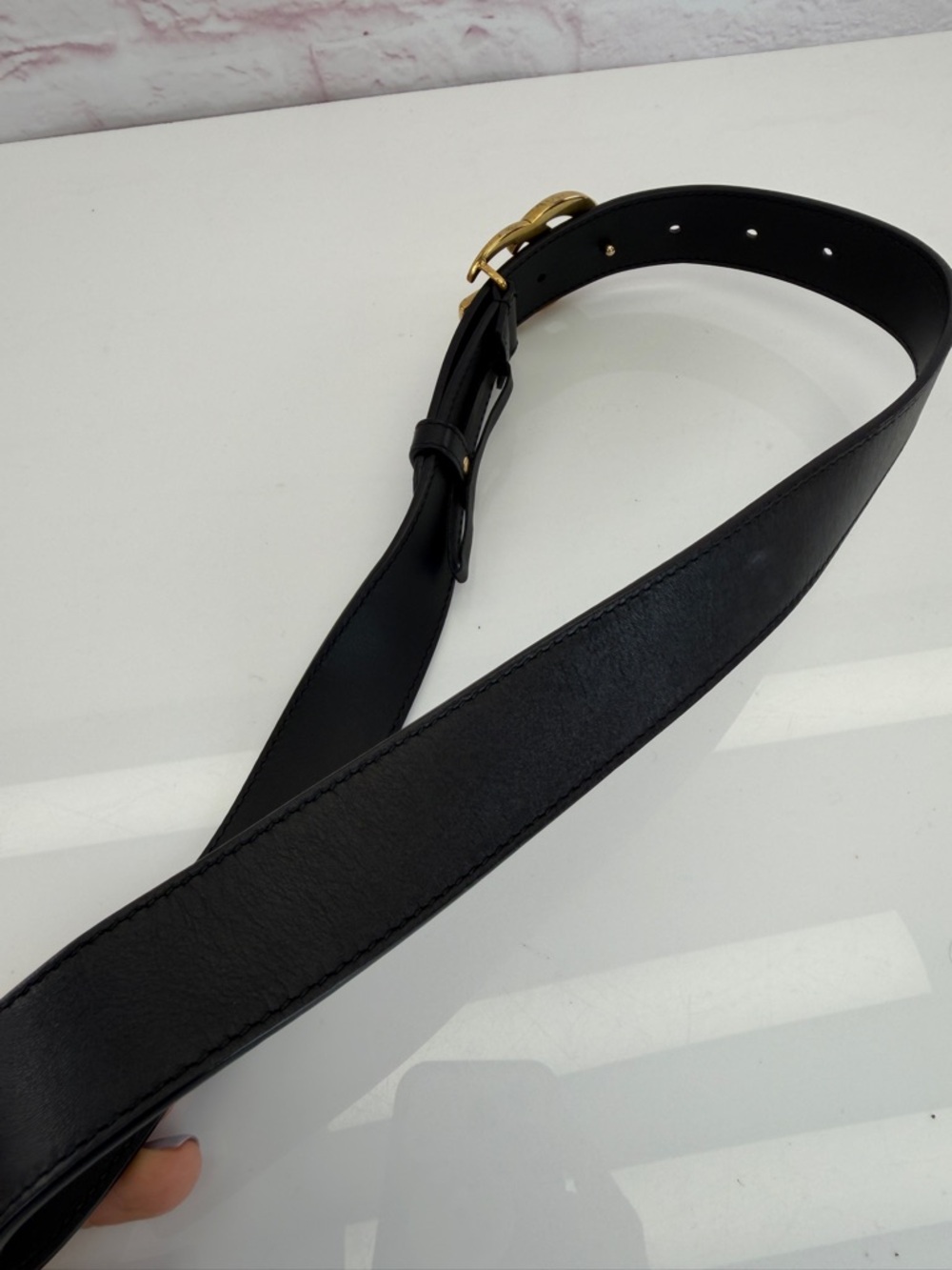 Authentic Gucci Slim Leather Marmont Gg Double Mens Belt Black 75/30 414516 - Picture 4 of 8